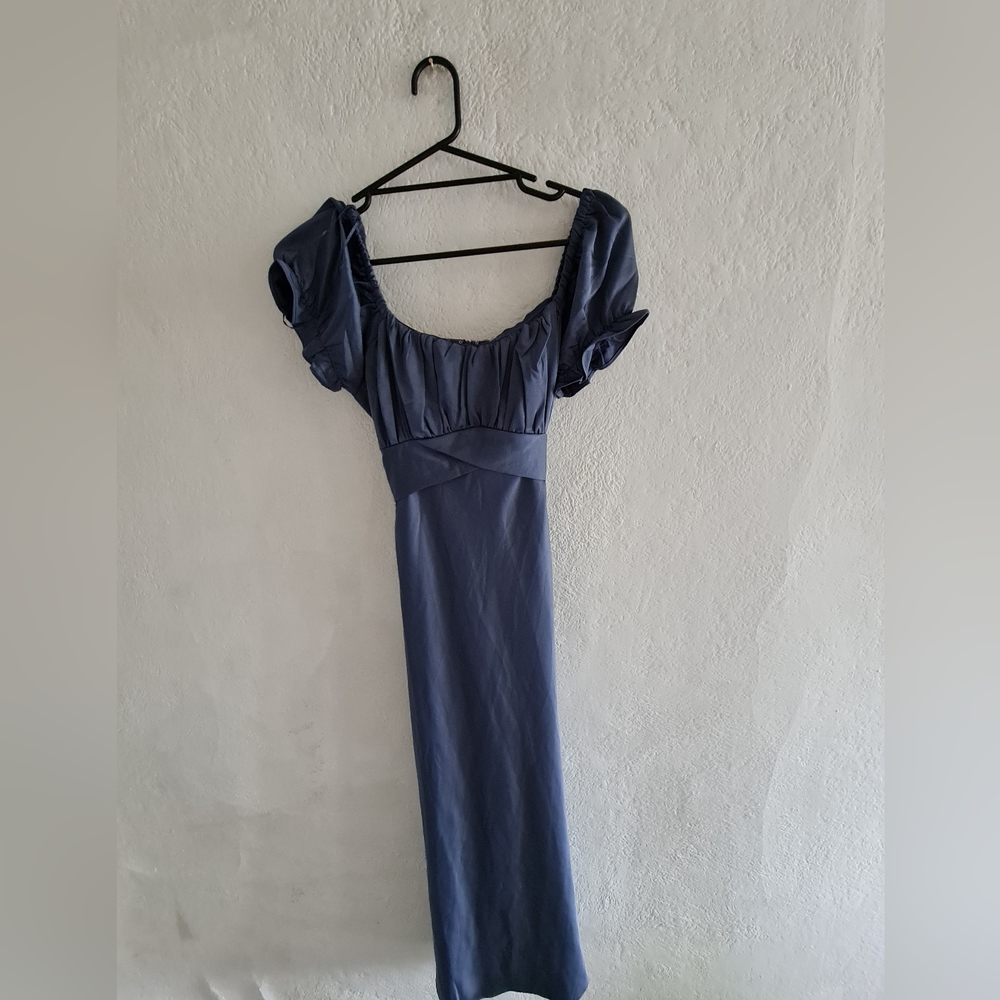 Blue maxi satin dress